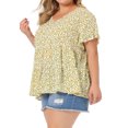 thumbnail image 4 of Blusa de mujer plus size Agnes Orinda, estilo boho, con flores, escote en V, mangas con volantes, blusas tipo babydoll en talla 1X color beige, 4 of 7