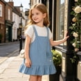 thumbnail image 3 of Amidoa Girls Summer Dresses Short Sleeve Solid Color A-Line Dresses Casual Kids Sundress Red Size 6, 3 of 7