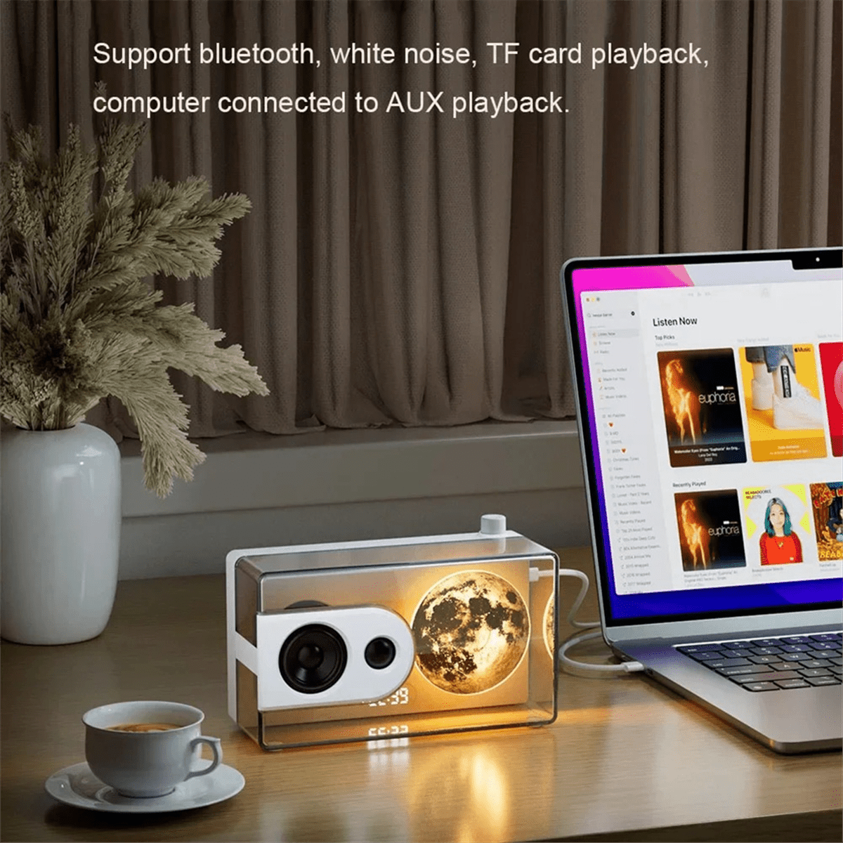 M6 Moonlight Music Box Bluetooth Speaker Support TF Card Play AUX Computer Connection Clock Transparent Sound Box A