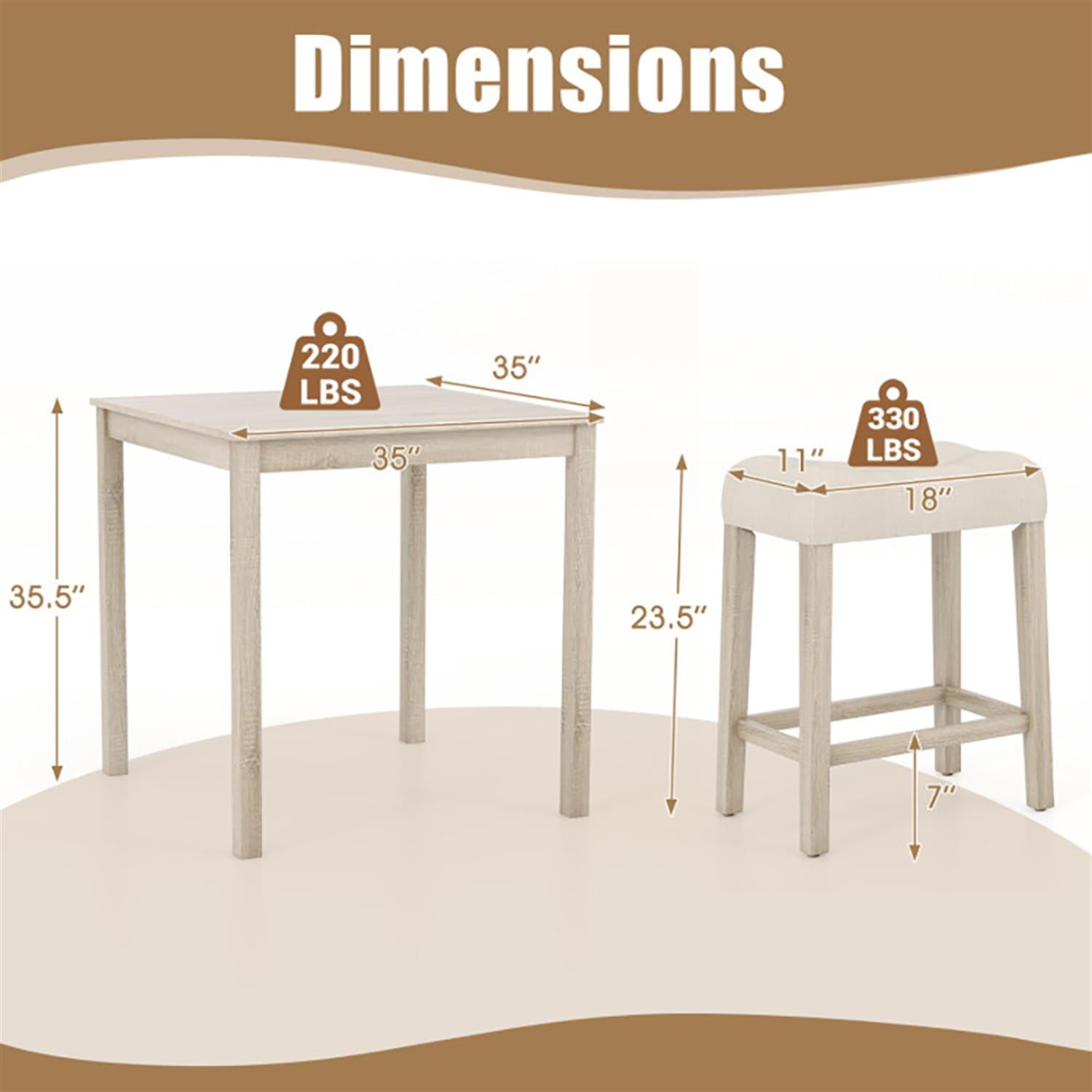 Demi Bonn 5-Piece Bar Table Set with Square Table and 4 Padded Stools, 35" Wooden Kitchen Dining Table Set, Perfect for Small Space, Gray