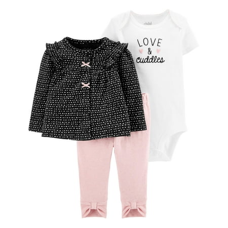 Child Of Mine By Carter's Baby Girl Cardigan Jacket, Short Sleeve Bodysuit & Bow Leggings, 3pc Outfit
