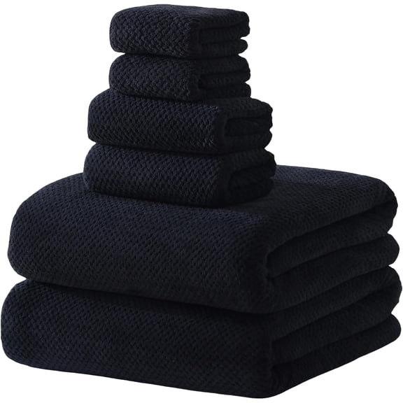 30x60 Inches Extra Large Bath Towels Set Super Soft Absorbent Luxury Microfiber Towels for Bathroom (Black, 6PCS)