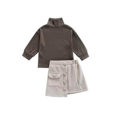 

IZhansean 2pcs Fashion Toddler Girls Clothes Solid Turtleneck Long Sleeve Pullover Sweatshirt Pocket Mini Skirt Set Brown 4-5 Years