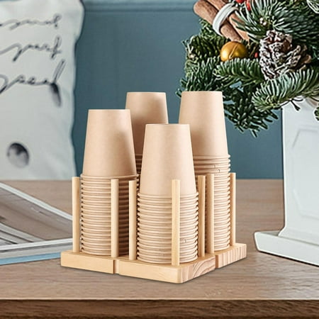 

Wood Paper Cup Holder Large Capacity Mouthwash Rinsing Cups Storage Organizer Save Space for Coffee Station Parties Buffet Hotel Office Double 8cm