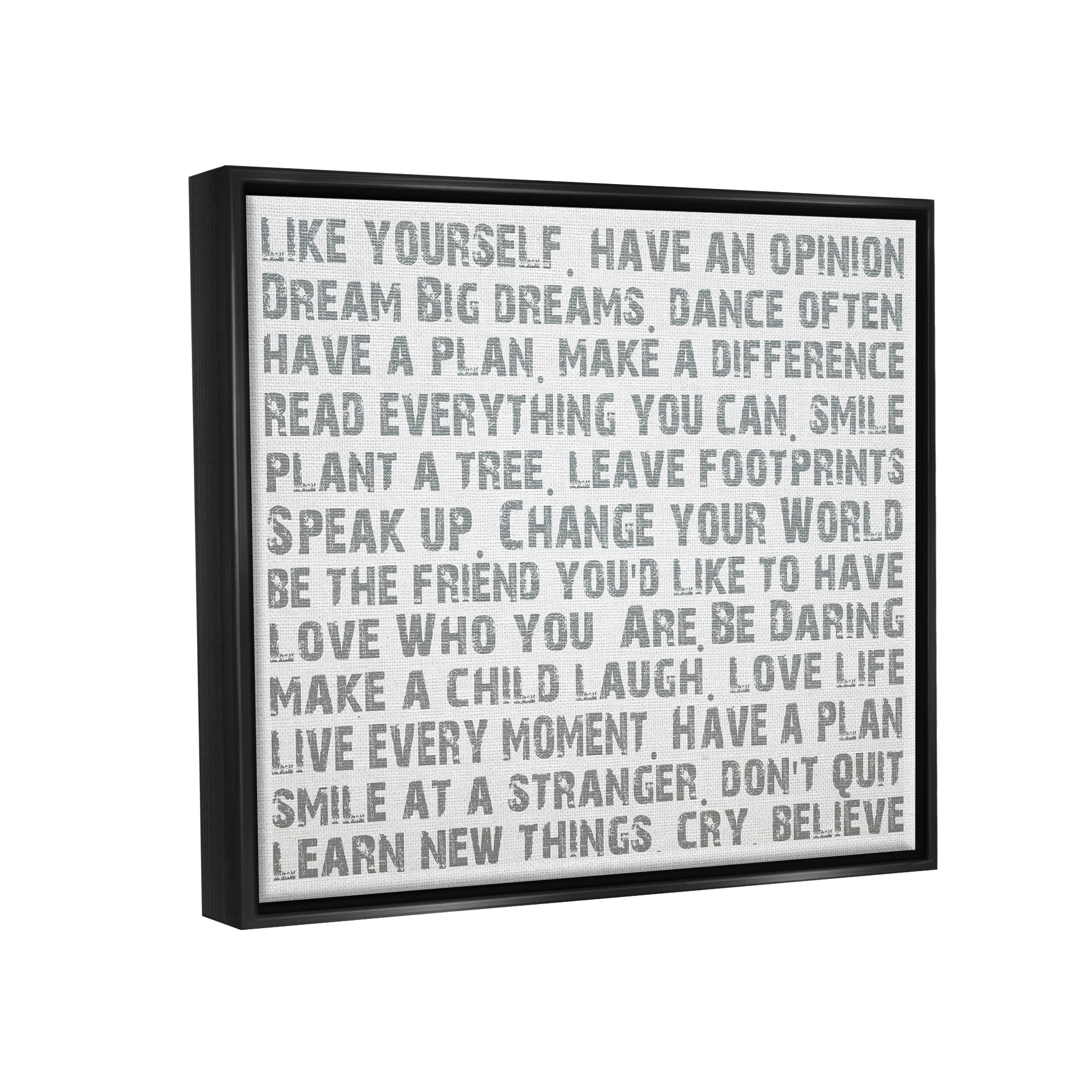 Stupell Industries Like Yourself Inspirational Typography Wall Art Jet Black Framed Floating Canvas Wall Art, 16x20, by Andrea James