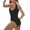 thumbnail image 3 of Women's One Piece Bathing Suits One Shoulder Cutout Swimsuit Swimwear Monokini Sexy Halter One Piece Tummy Control Solid Color Beach Swimsuit S-XXL, 3 of 9