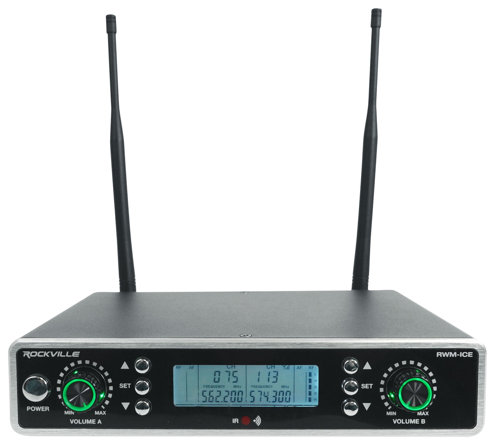 Rockville RWM-ICE Dual UHF 100 Chan. Diamond Handheld Wireless Microphone System
