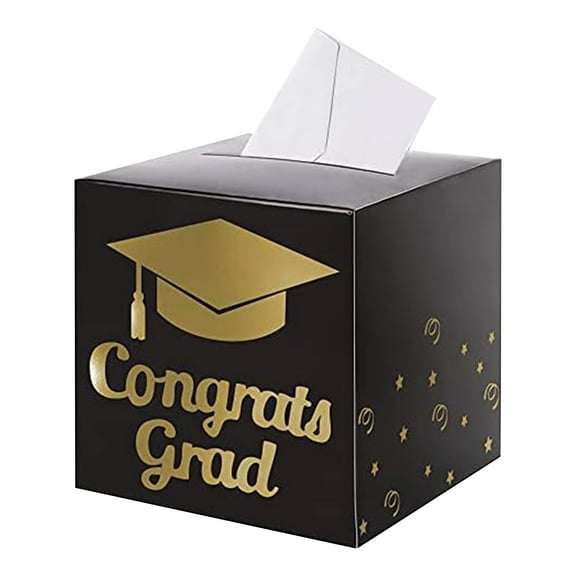 Holiday Decor Graduation Card Box With Lid Elegant Black And Rose Gold Design For Cards,Wishes,And Gifts 12X12X12 Inches