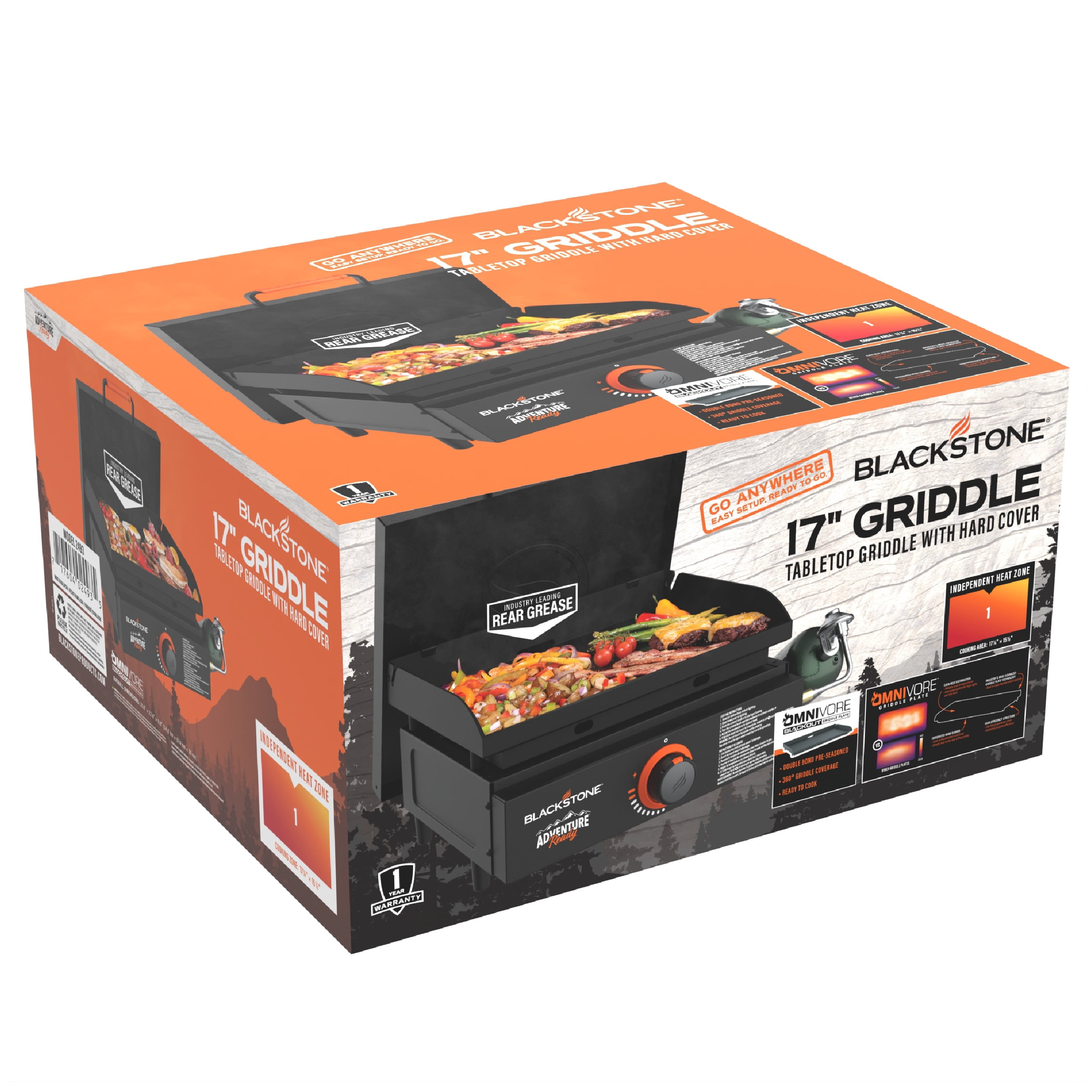 Blackstone Adventure Ready Outdoor Griddle, Single Burner 17" Propane Flat Top Grill, Black