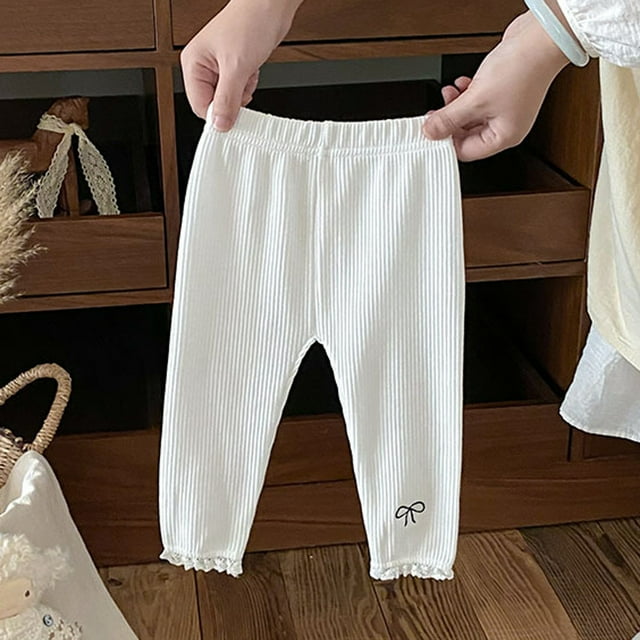 Cowsor Baby Girl Pants Toddler Girl Solid Ribbed Pants with Trim Newborn Cotton Leggings Infant Jogger Pants