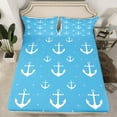 thumbnail image 2 of Anchor Pattern Bed Sheets Set Coastal Sea Twin Sheet Set,White Anchor Printed Sheets,Glitter Stripes Bed Set, 2 of 7