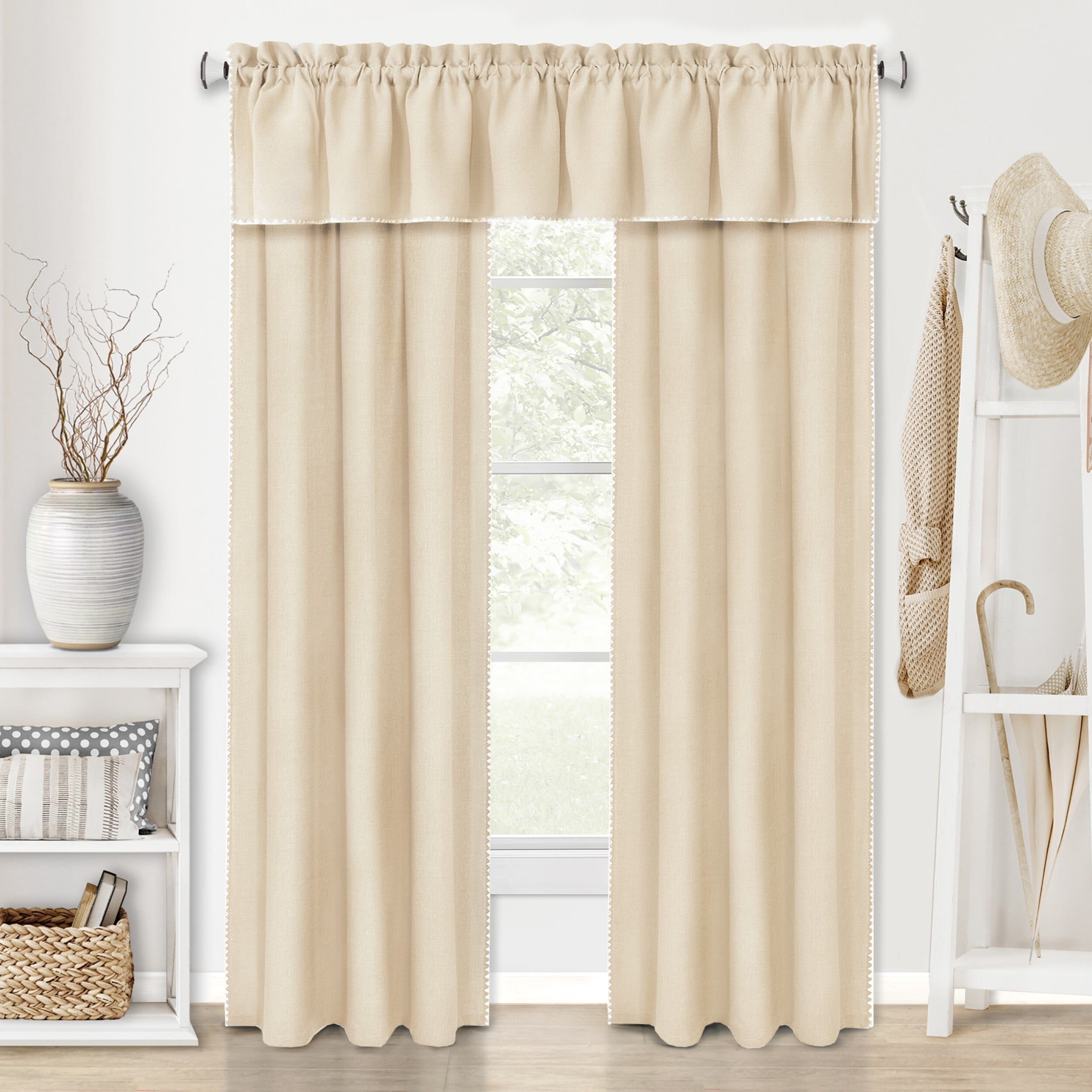 Achim Kendal Solid Rod Pocket Light Filtering Curtain Panel, Tan/White, 52" x 84"