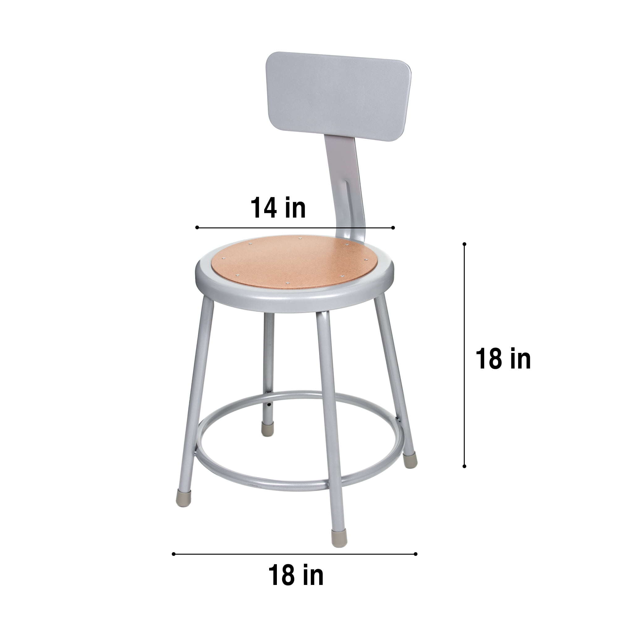 Hampden Furnishings Flynn Collection 18" Masonite/Steel Stool with Backrest, Grey, 2 Pack