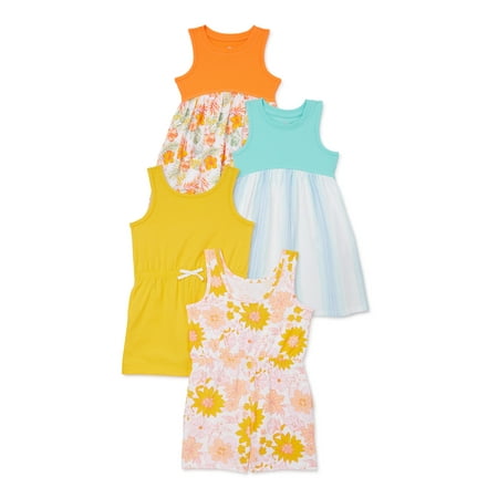 

Wonder Nation Toddler Girl Romper and Dress Set 4-Piece 12 Months-5T