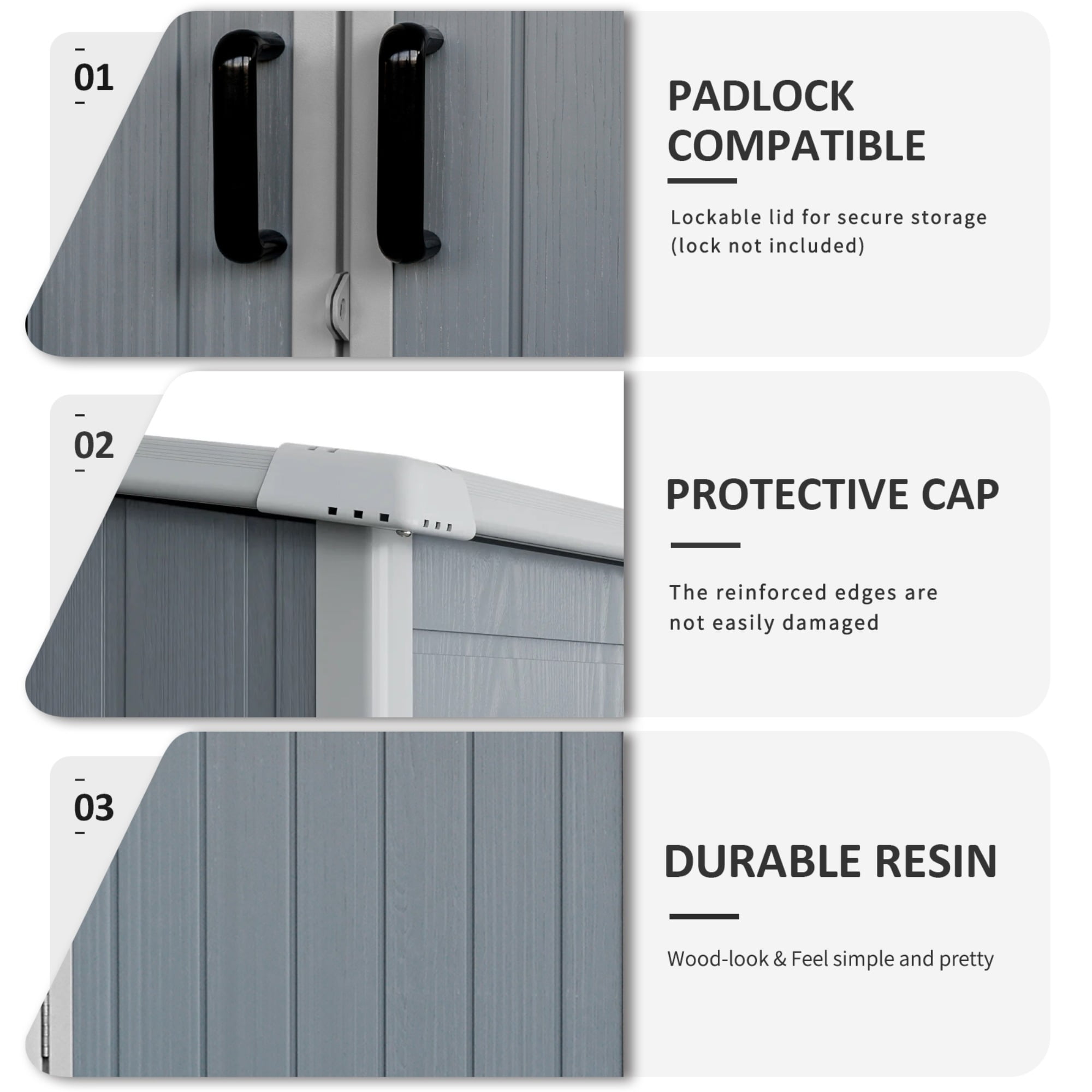JXXRZ 5x3FT Waterproof Resin Storage Shed, Outdoor Storage Shed Lockable for Bikes & Patio, Grey