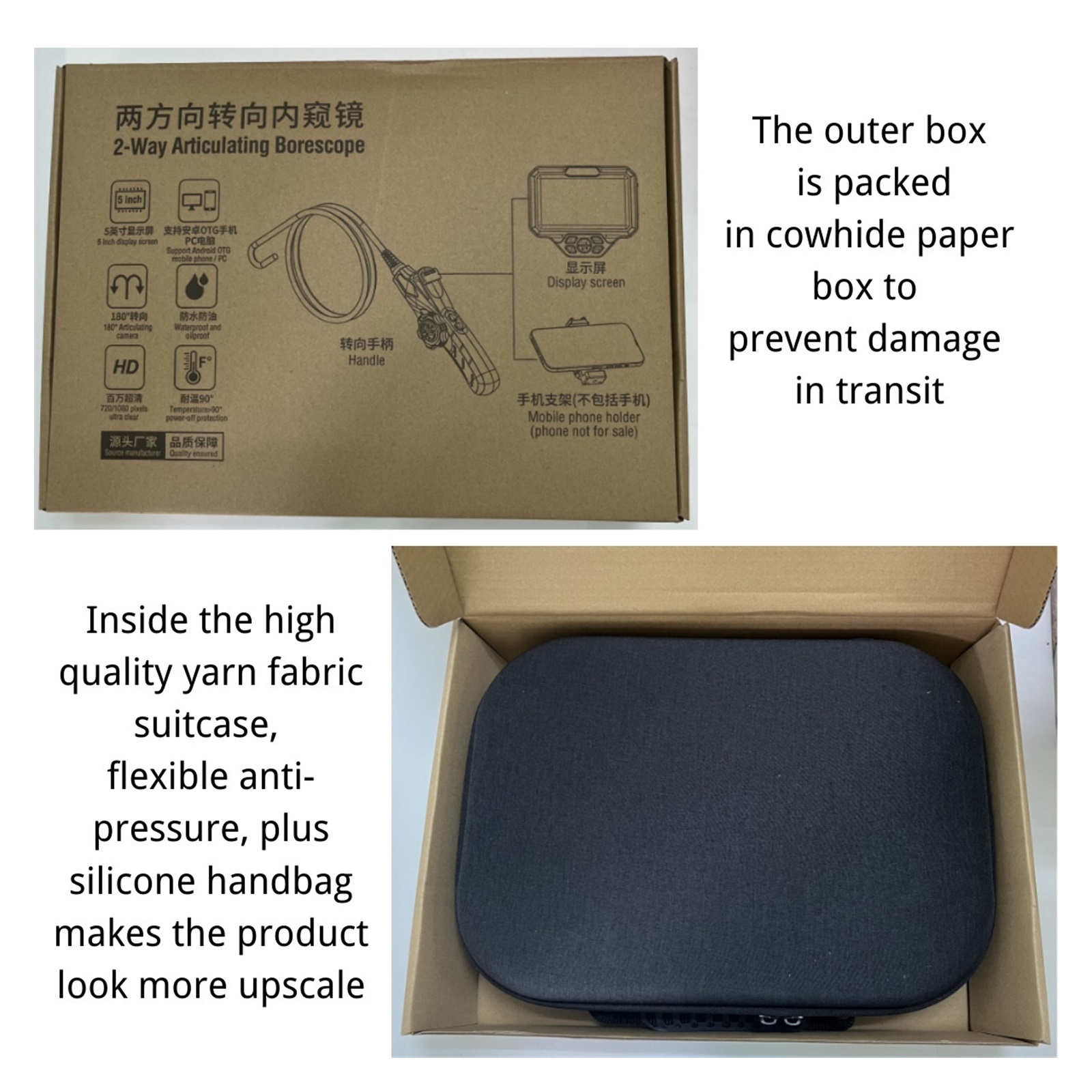 6.0mm 8.5mm 5inches Rotatable 360Degree Endoscope Mini Camera Borescope Waterproof LED Car Inspection Camera ,Stunning Clarity