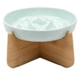thumbnail image 2 of BESEW7 Ceramic Raised Cat Bowl with Wood Stand, Elevated Slow Feeder for Cats and Small Dogs, Non-Slip Base Easy Clean Pet Water Dish Green, 2 of 6