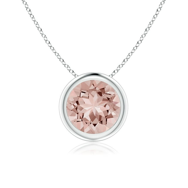 Angara Collier en Morganite Naturelle - Pendentif Solitaire Rond avec Lunette de 1,1 ct en Or Blanc 14K pour Femmes