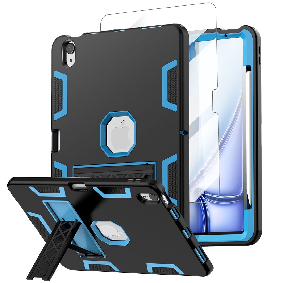 AICase For iPad Air 11-inch M2 (2024), iPad Air 5th 4th Generation 10.9 inch 2022 2020 Case with Pencil Holder,Heavy Duty Shockproof Stand Cover Screen Protector