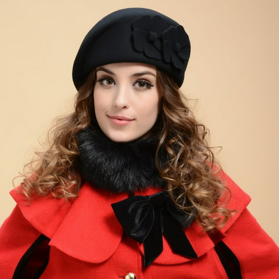 Tejiojio Fall Clearance Wool Elegant Women Beret Beanie Warm Pillbox Hat Tam Cap