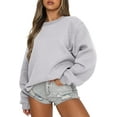 thumbnail image 1 of Chandail à Manches Longues pour Femmes, Col Rond Décontracté, Coupe Ample, Chandail à Capuche, Polaire, Automne, 1 of 6