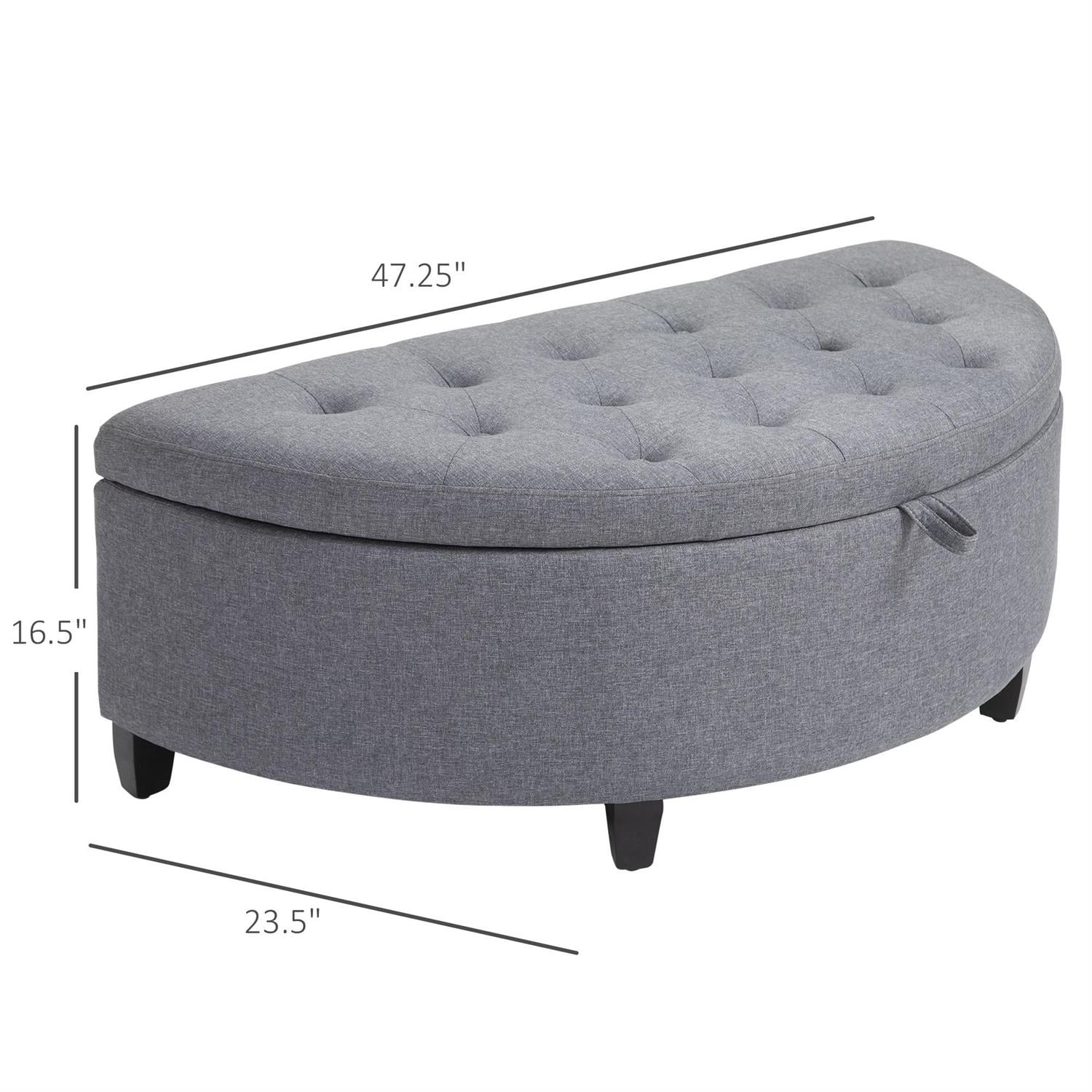 Demi Bonn 47" Home Storage Ottoman with Lift Lid, Upholstered Button Tufted Bench & Wood Legs for Living Room & Entryway, Gray