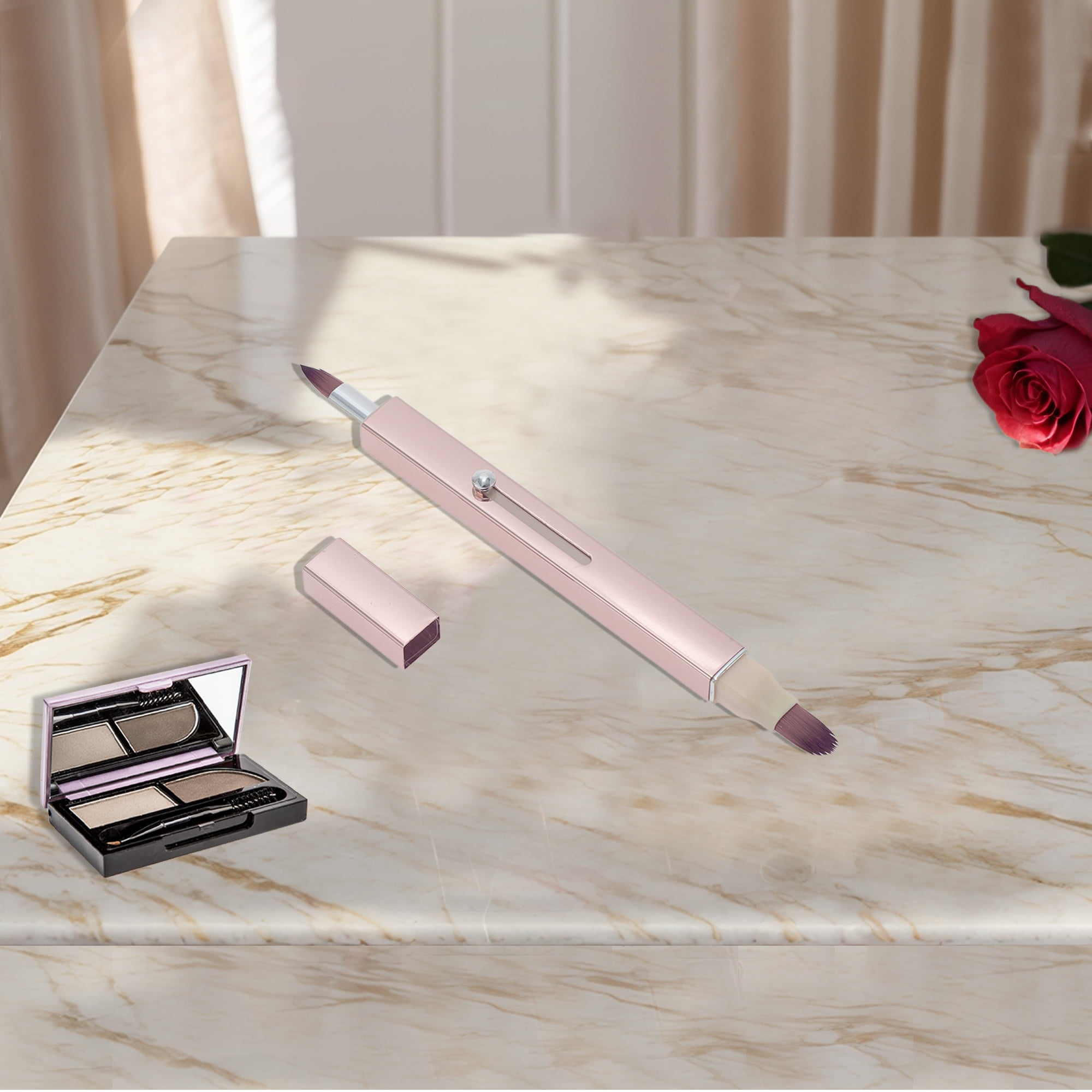 Unique Bargains 1 Pc Portable Durable Double Head Lipstick Brush for Travel Pink