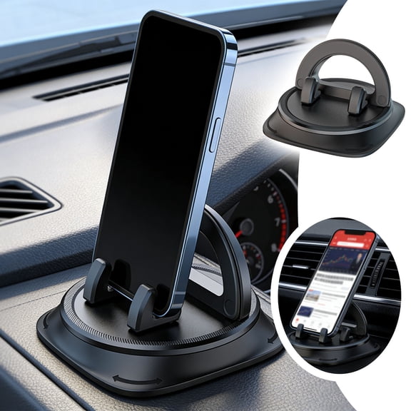 360 Degree Rotating car Dashboard Phone Holder, Non- Adhesive, car Phone Holder with Double Sliding Spring Clips, Suitable for Any car, Compatible with All Smartphones (1Pc Blcak)