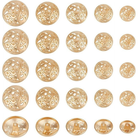 25pcs Gold Shank Buttons 15mm 17.5mm 20mm 22.5mm 25mm Retro Blazer Button with 1-Hole Hollow Floral Button Round Metal Button Set for Blazer Uniform Coats Jacket Sewing Decorations