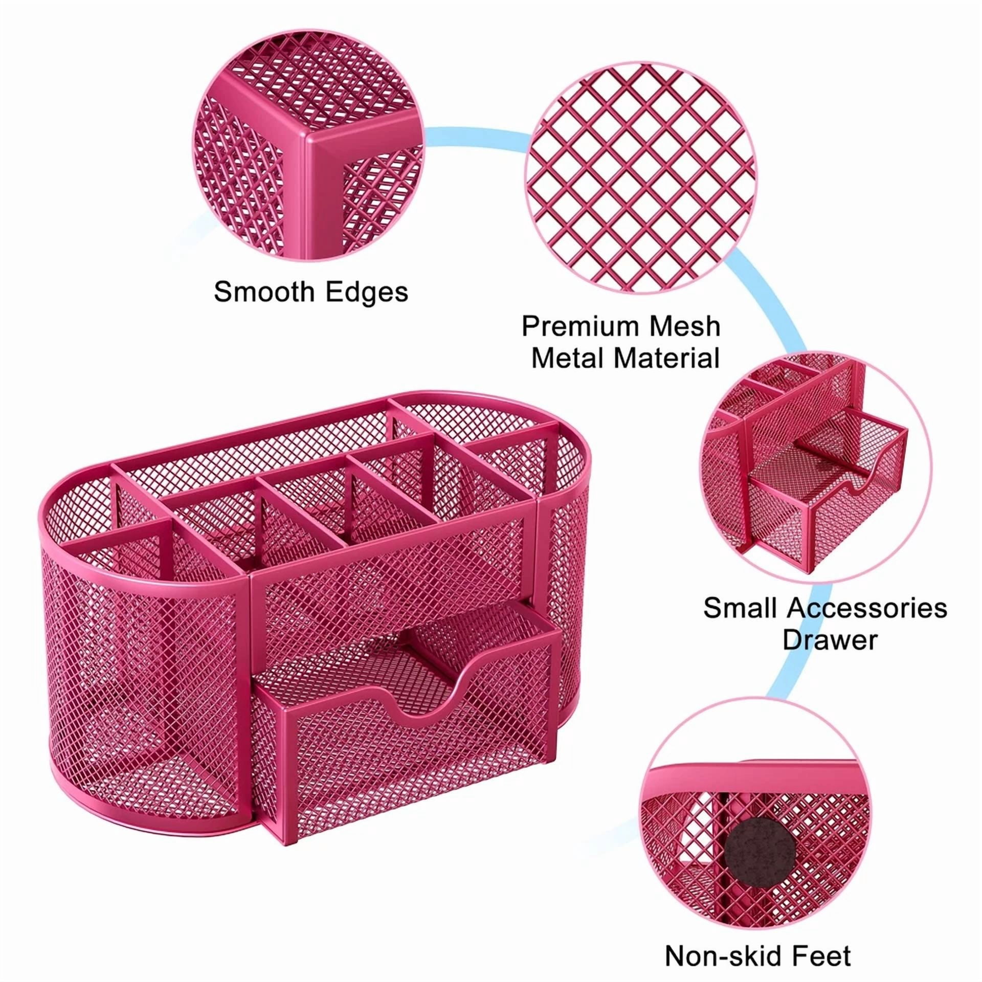 Easypag Mesh Desk Organizer With 8 Compartments & Drawer – Metal Offic