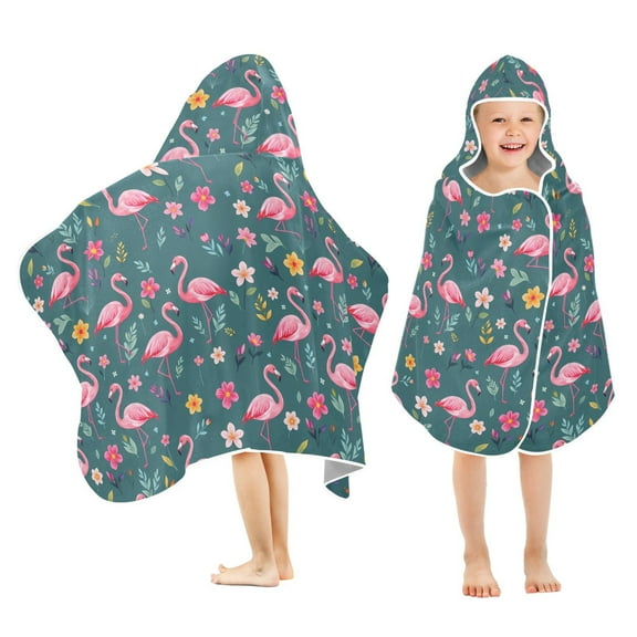 joogoo Flowers Flamingo Leaves Kids Hooded Beach Towel Baby Bath Towel 23.5"x50"