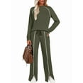 thumbnail image 5 of Lounge Sets for Women 2 Piece Fall Outfits Wide Leg Pants Matching Sets Womens Clothing Khaki XS, 5 of 6