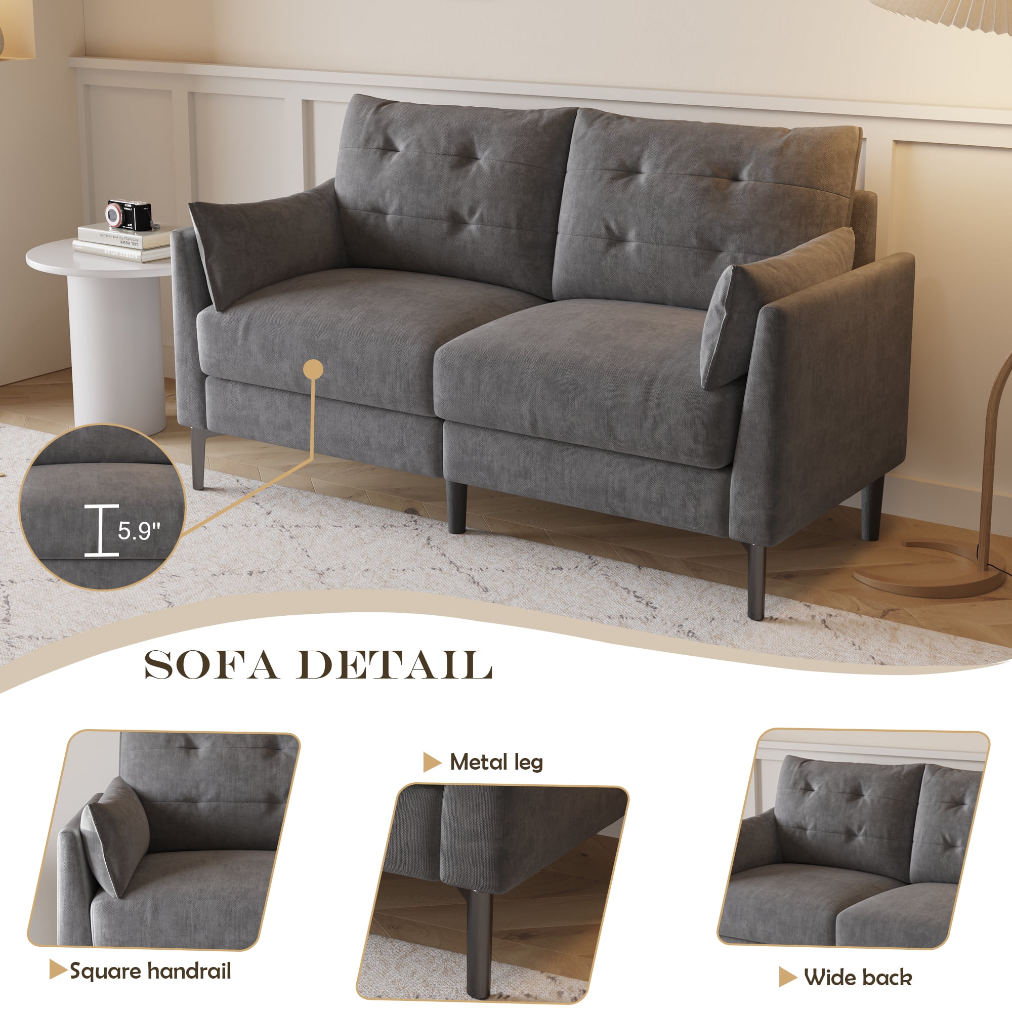 Modern Loveseat Sofa,57.5" Linen Fabric Love Seat Couches,Button Tufted Upholstered Furniture,Small Couch for Living Room,Bedroom,Dark Gray