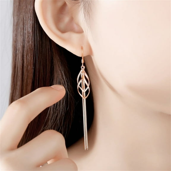 Korean Long Tassel Dangle Drop Earring Female 14K Rose Gold Geometry Hollow Earrings for Women Fashion Party Jewelry Gift