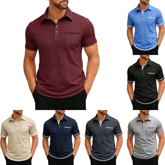 Daiosportswear Men'S Polo Shirts Summer Athletic Work Breathable Tees Comfortable Casual Loose Top with Pockets Wine XL(XL)