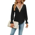 thumbnail image 1 of xiaxaixu Women Knit Tops, Long Sleeve T-shirt V Neck Contrt Color Fall Tops for Cual Daily, 1 of 8