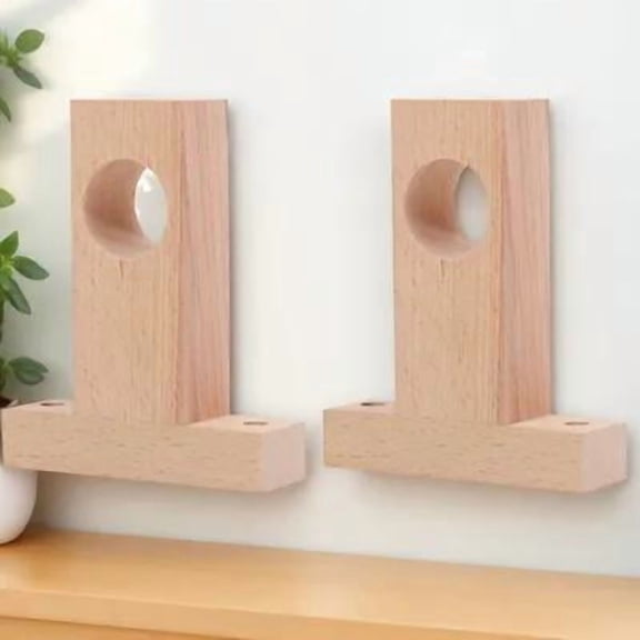 Soimiss 2Pcs Beige Wooden Rod Holder and Curtain Rod Bracket Perfect for Bathroom Curtain Support
