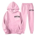 thumbnail image 3 of Autumn Winter Packwork Sweatshirt Top Pants Sets Men's Tracksuits,2 Piece Hooded Athletic Sweatsuits for Mens Casual Jogging Suits Sets (Pink, L), 3 of 4