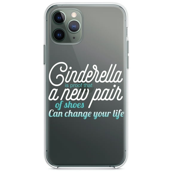 DistinctInk Clear Shockproof Hybrid Case for iPhone 11 Pro (5.8" Screen) - TPU Bumper Acrylic Back Tempered Glass Screen Protector - Cinderella New Pair of Shoes Can Change Your Life
