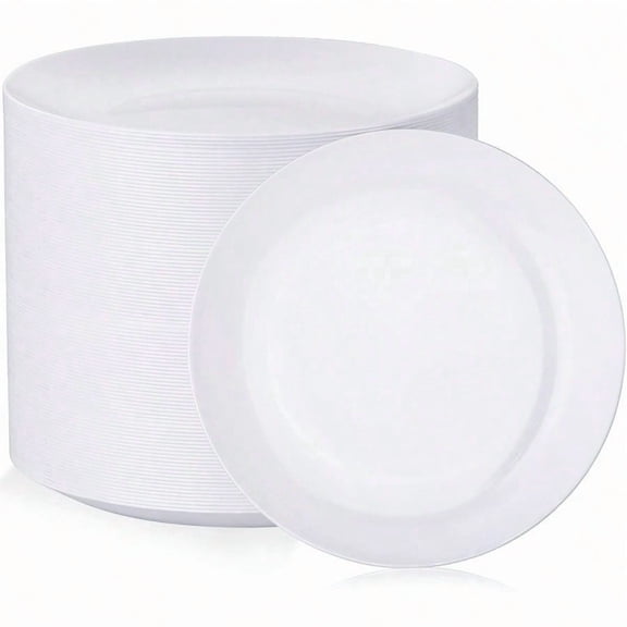 100Pcs White Plastic Plates - 10.25inch Disposable White Dinner Plates - Heavy Duty Plastic Plate Ideal for Wedding Party