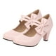 thumbnail image 1 of 1 par de zapatos de tacón alto con lazo para mujer, con punta ligera y tacón grueso., 1 of 6