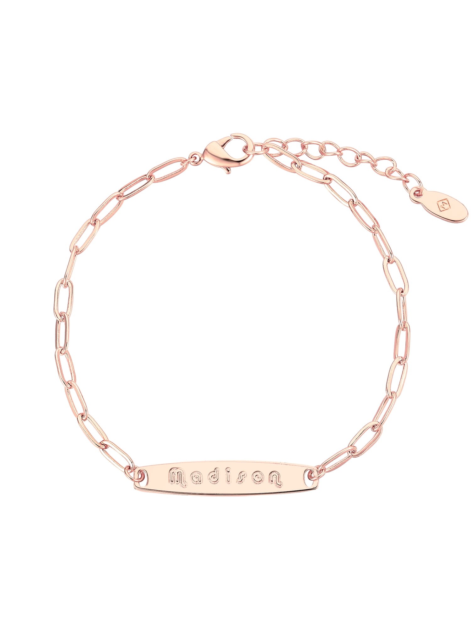 Personalized Planet Sterling Silver Engraved Bar Paper Clip Chain Bracelet ,Women's