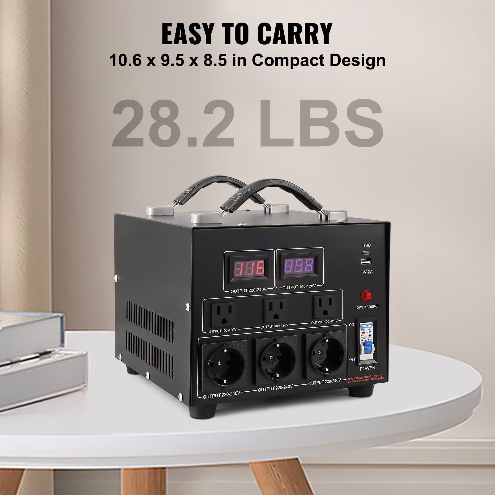VEVOR 5000W Voltage Converter Transformer, Heavy Duty Step Up/Down Transformer, Convert from 110 Volt to 220 Volt, with US Outlet EU Outlet 5V USB Port, CE Certified