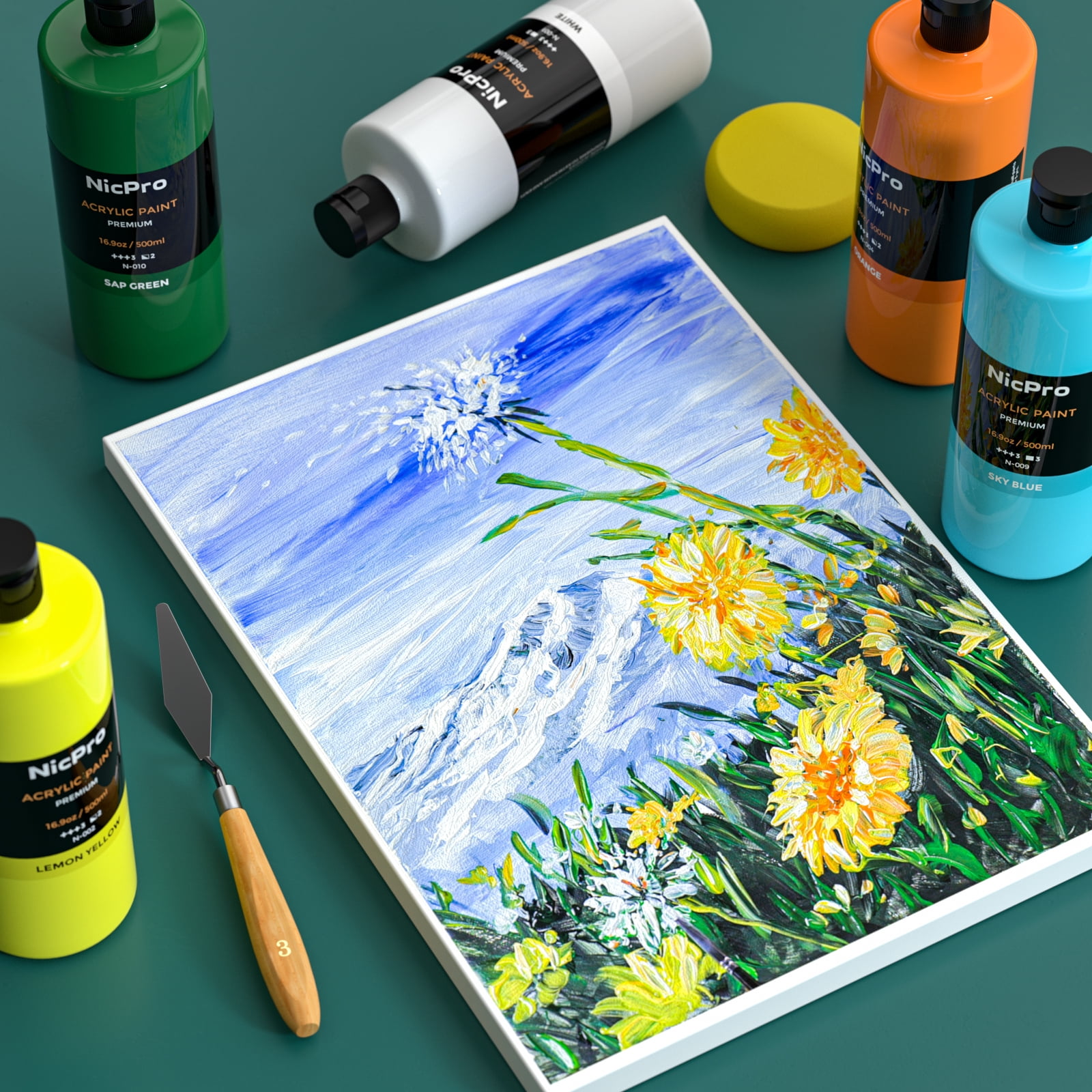 Nicpro Acrylic Paint, 14 Colors Acrylic Paint Set, 16.9oz/500ml Bottles, Rich Art Painting Supplies for Artists, Beginners on Canvas Wood Leather Fabric Stone Craft