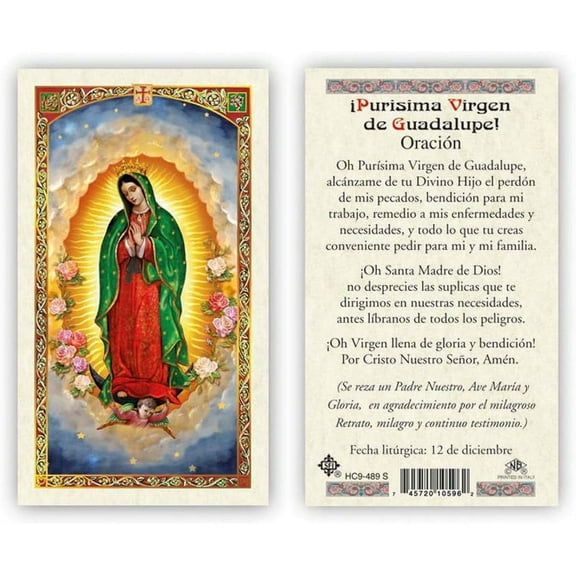 Oracion a La Purisima Virgen de Guadalupe Tarjetas Laminadas en Espanol Laminated Prayer Cards - Pack of 25