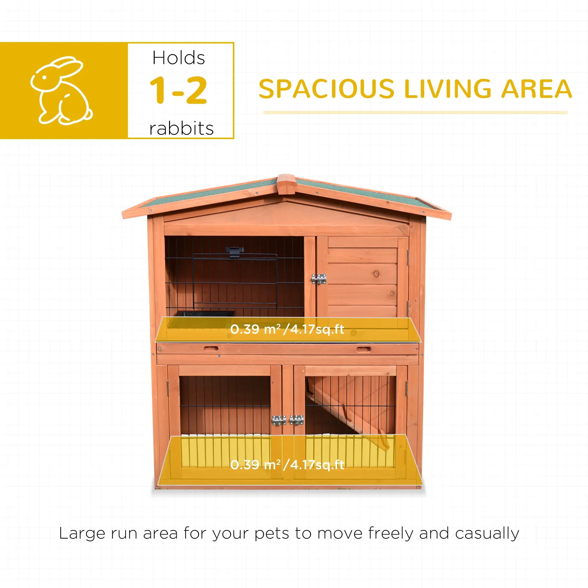 Pefilos 40" Indoor Rabbit Hutch with Run, 2-Story Chicken Coops with Ramp, Pull-Out Tray, Outdoor Bunny Cage for Rabbits or Guinea Pigs, Brown
