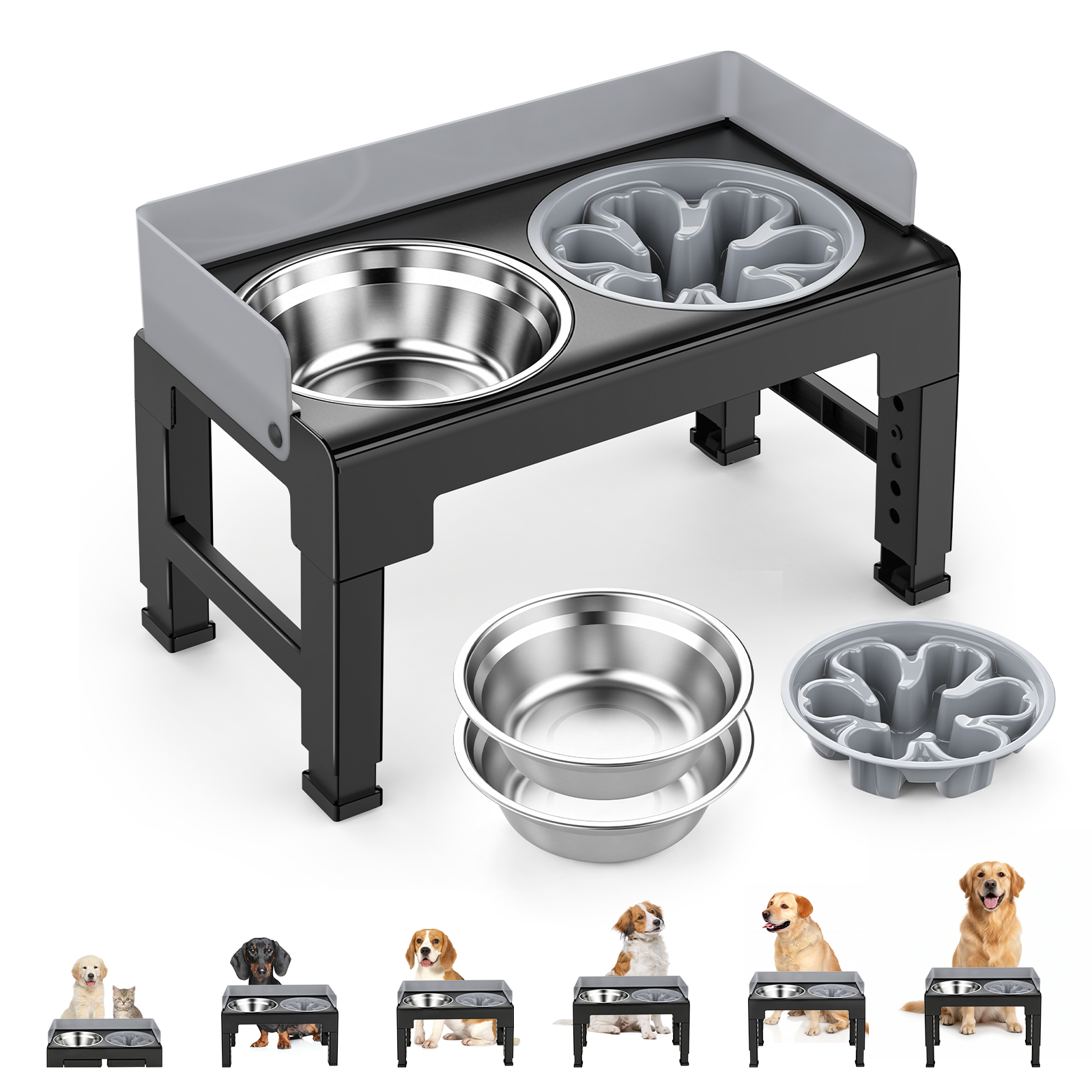 Euqvunn Elevated Dog Bowls, 6 Adjustable Heights with Slow Feeder photo 1
