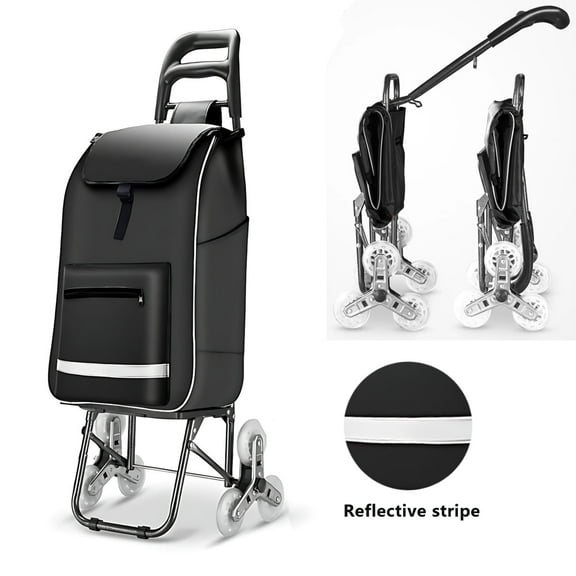 Folding Shopping Cart, Heavy Duty Grocery Cart with Wheels, Easy Stair-Climbing Large Utility Cart Trolley for Groceries, Laundry, Pantry, Garage, with Detachable Oxford Bag,Black