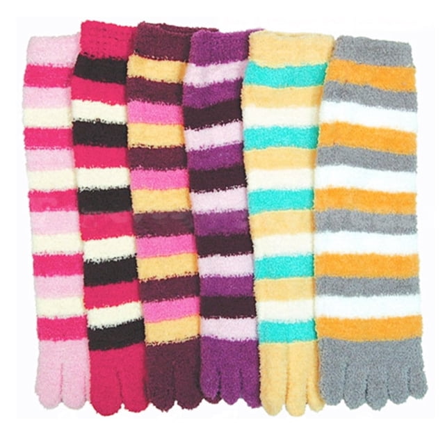 Lote de 3 pares de calcetines suaves a rayas con punta afelpada para mujer, chanclas, tallas 9-11