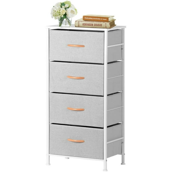4 Tier Drawer Dresser Cabinet, Nightstand End Table with 4 Storage Drawers, Bedside Table for Small Spaces